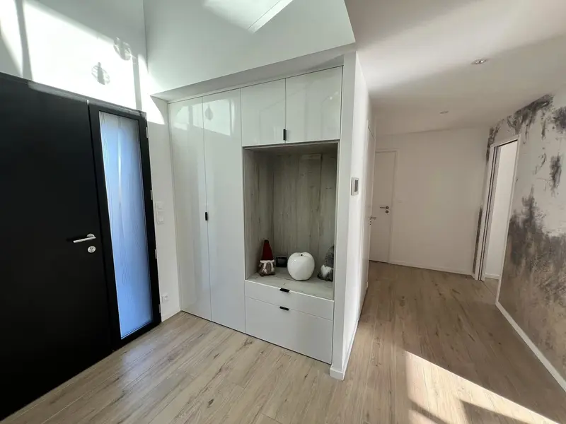 Porte d'entrée noire et rangements d'entrée